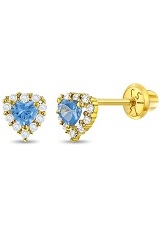 felicitous yellow gold 5mm cubic zirconia heart cluster baby birthstone earrings